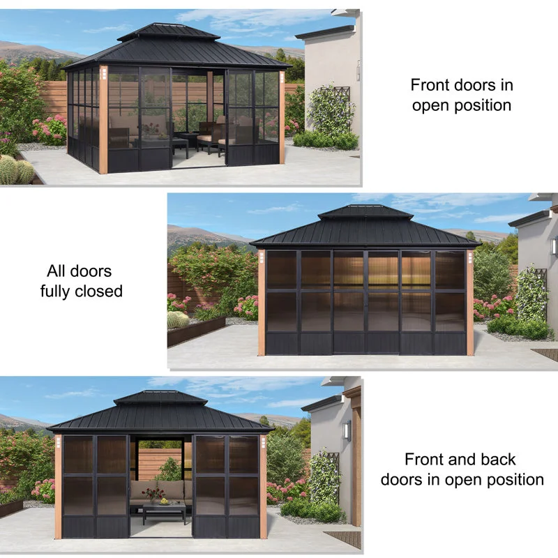 12′ x 14′ Hardtop Aluminum Gazebo with Galvanized Steel Roof & Sliding Doors thumbnail 3