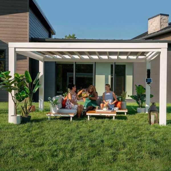 14×10 Windham Modern Steel Pergola With Sail Shade Soft Canopy thumbnail 2