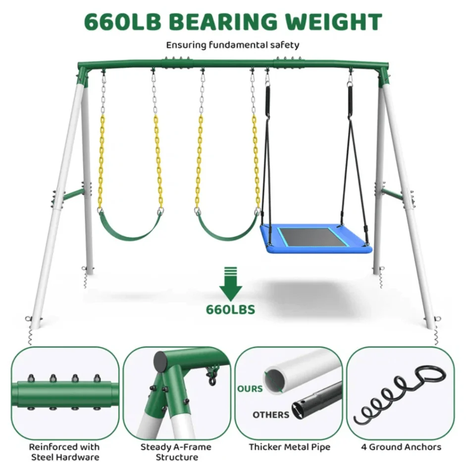660lbs Heavy Duty Swing Set With 1 Platform Swing, 2 Belt Swings thumbnail 4