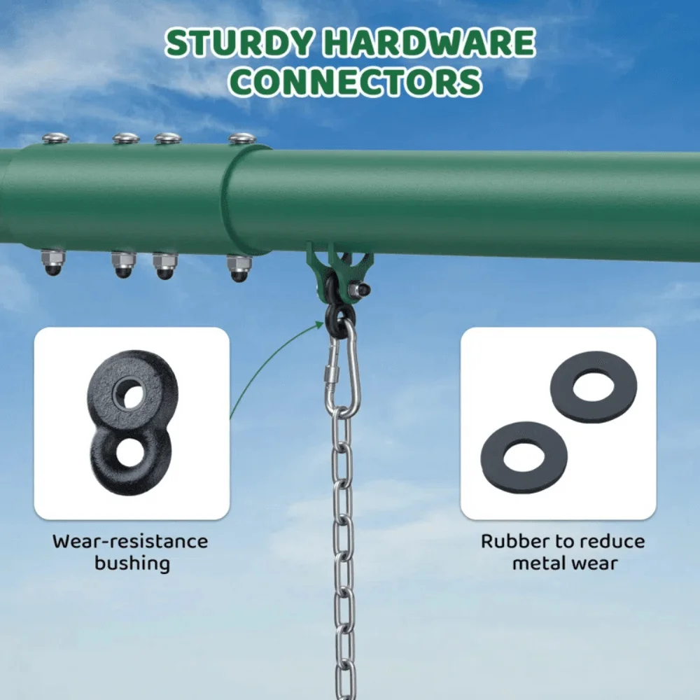 9.5′ Heavy Duty Metal Swing Set with Belt Swing, Trapeze Bar thumbnail 4