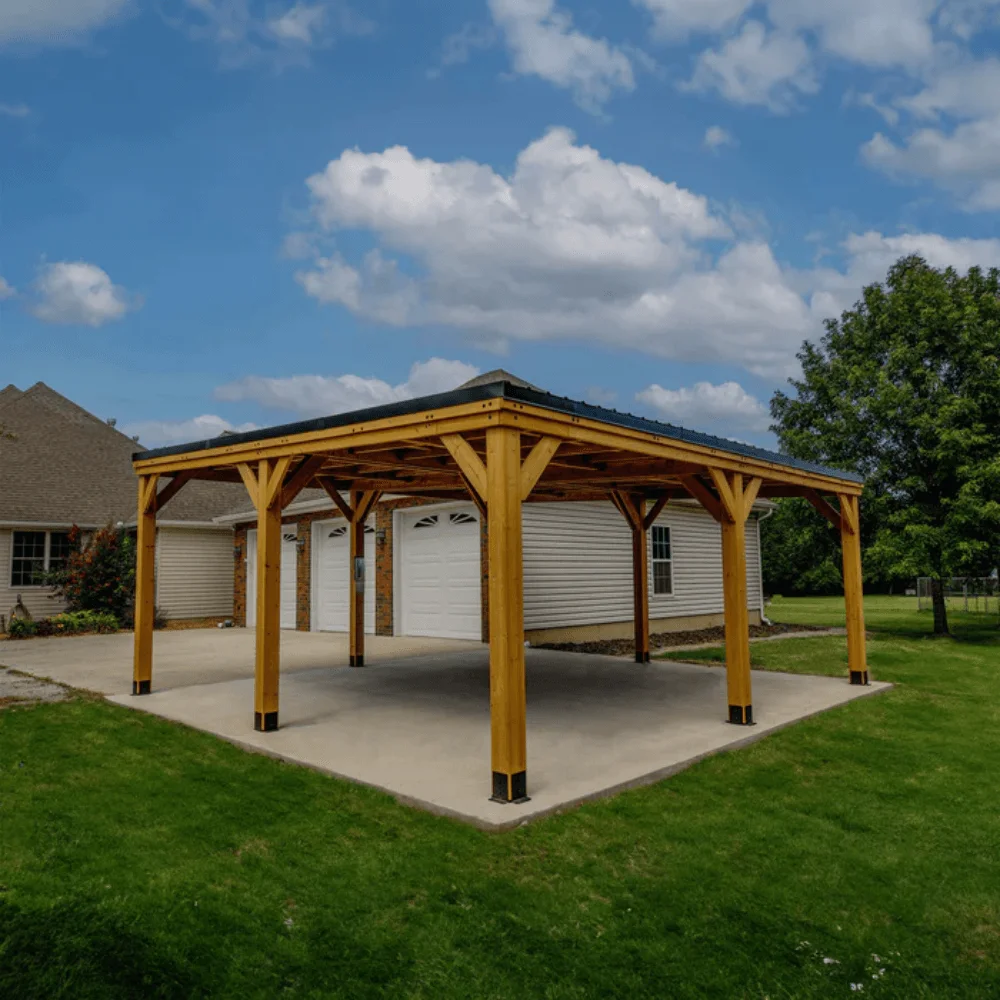 Backyard Discovery Kingsport 20′ x 20′ Cedar Wood Carport with Steel Roof thumbnail 6