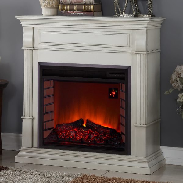 Duluth Forge Full Size Electric Fireplace – Remote Control, Antique White Finish – Model# EL1350-2-AW thumbnail 3
