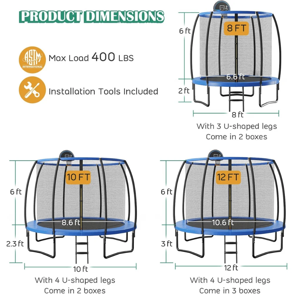 Giantex 8FT 10FT 12FT Trampoline with Enclosure, ASTM Approved Outdoor Large Trampoline with Ladder thumbnail 6