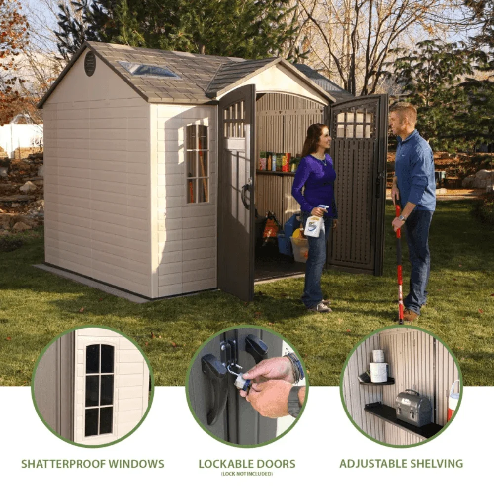 Lifetime 10 Ft. x 8 Ft. High-Density Polyethylene (Plastic) Outdoor Storage Shed with Steel-Reinforced Construction thumbnail 6