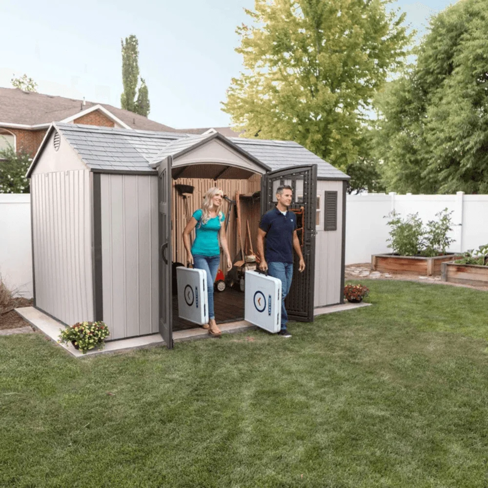 Lifetime 12.5 Ft. x 8 Ft. High-Density Polyethylene (Plastic) Outdoor Storage Shed with Steel-Reinforced Construction thumbnail 2