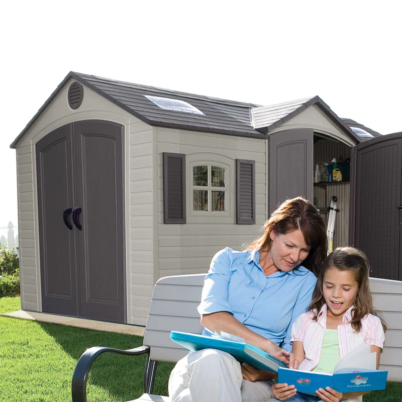 Lifetime 15 Ft. x 8 Ft. High-Density Polyethylene (Plastic) Outdoor Storage Shed with Steel-Reinforced Construction thumbnail 2