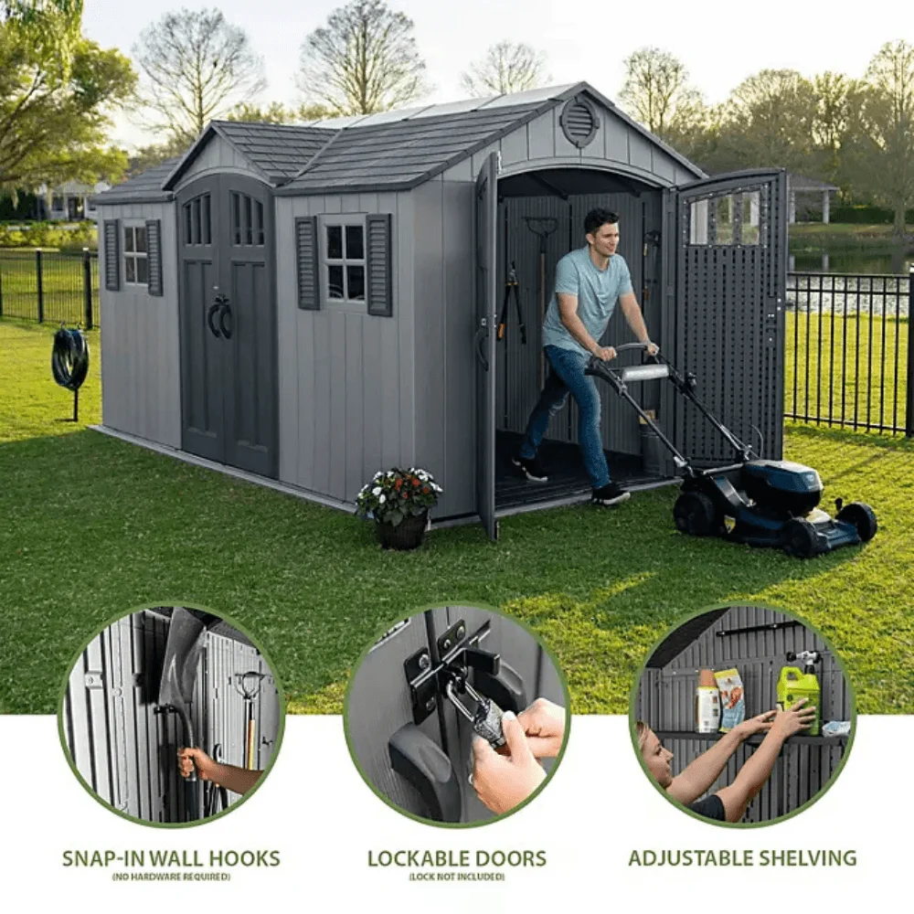 Lifetime 15′ x 8′ Dual Entry Outdoor Storage Shed, Gray thumbnail 2