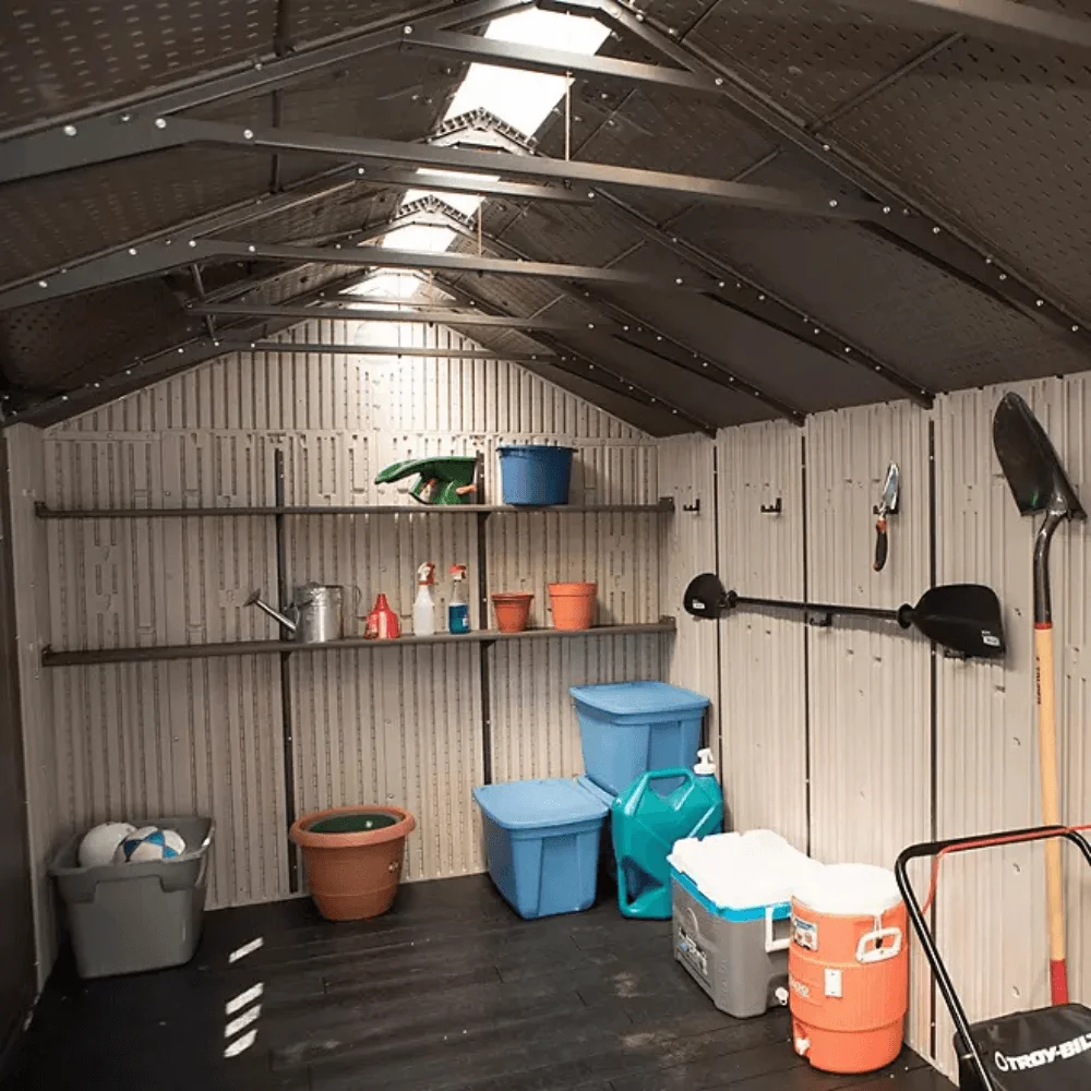 Lifetime 8′ x 17.5′ Outdoor Storage Shed Dual Entry, Tan thumbnail 4