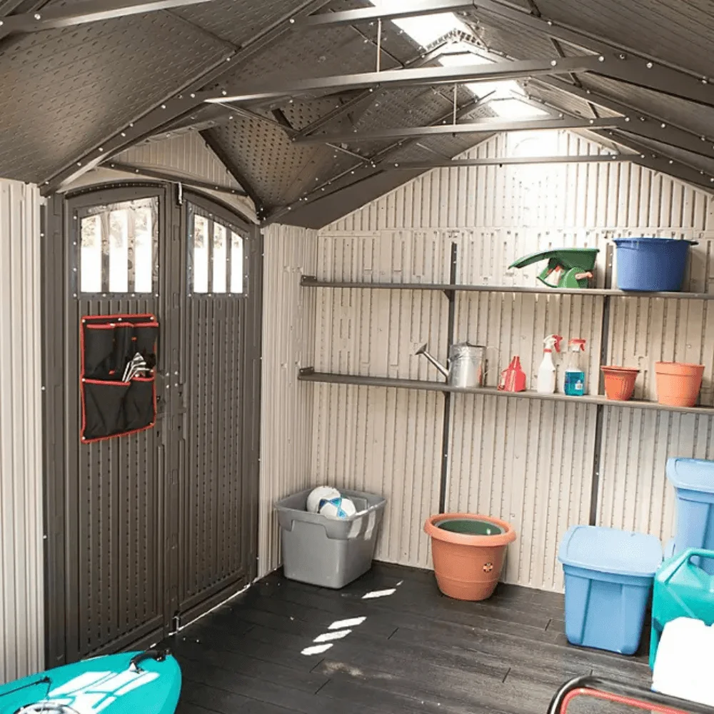 Lifetime 8′ x 17.5′ Outdoor Storage Shed Dual Entry, Tan thumbnail 5