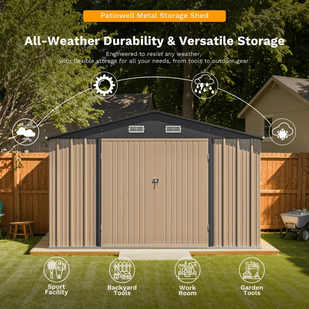 Patiowell 10 ft. W x 12 ft. D Size Upgrade Metal Storage Shed (119 sq. ft.) thumbnail 3