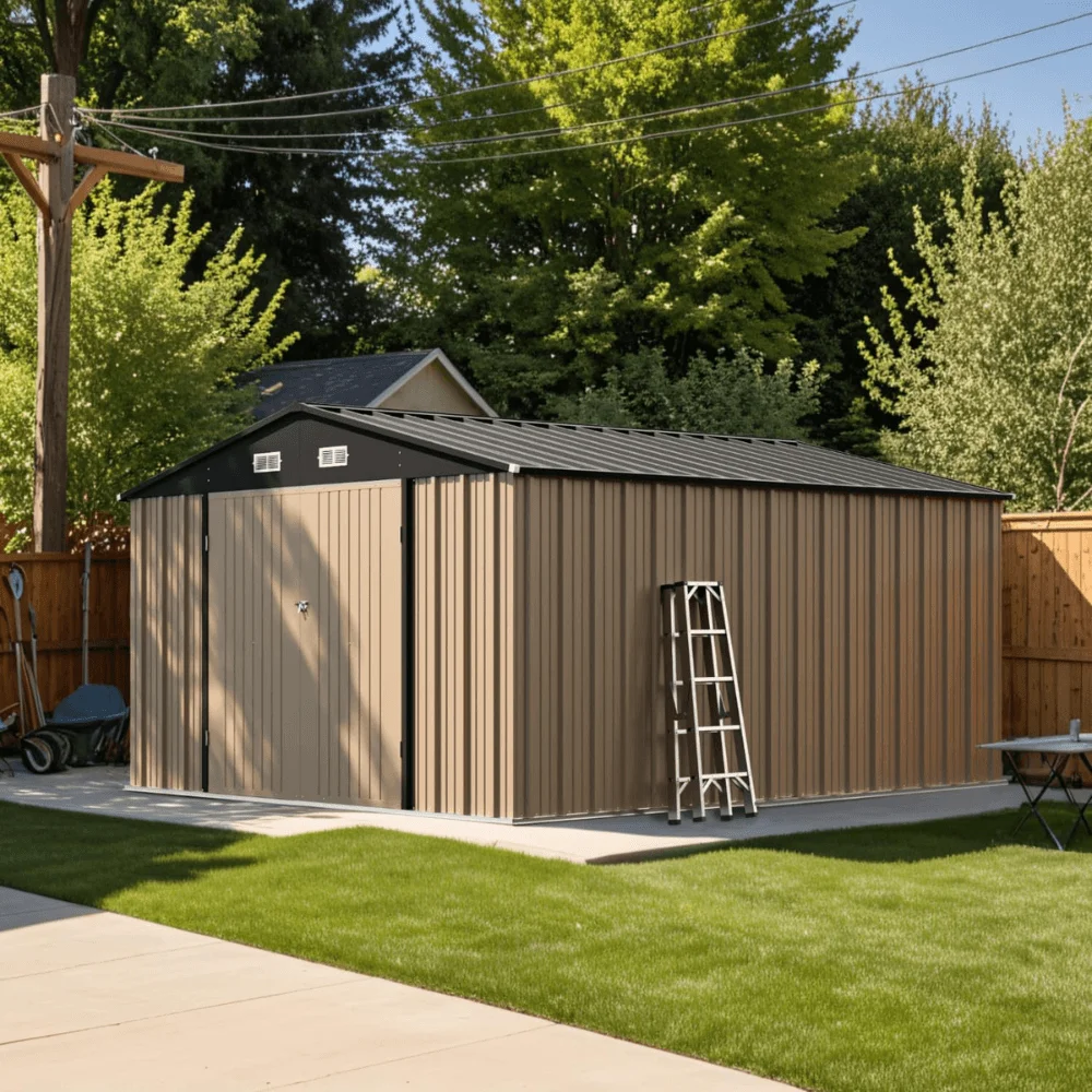 Patiowell 10 ft. W x 12 ft. D Size Upgrade Metal Storage Shed (119 sq. ft.) thumbnail 4