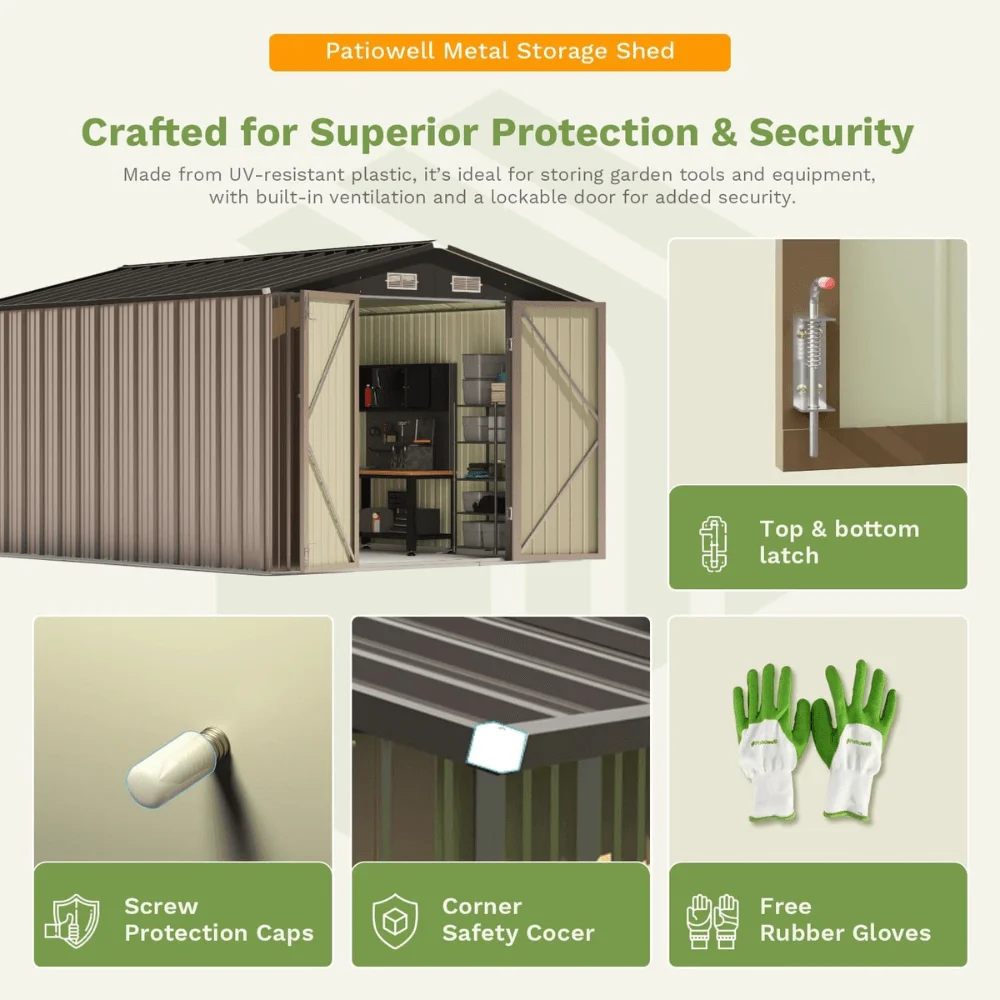Patiowell 10 ft. W x 12 ft. D Size Upgrade Metal Storage Shed (119 sq. ft.) thumbnail 5