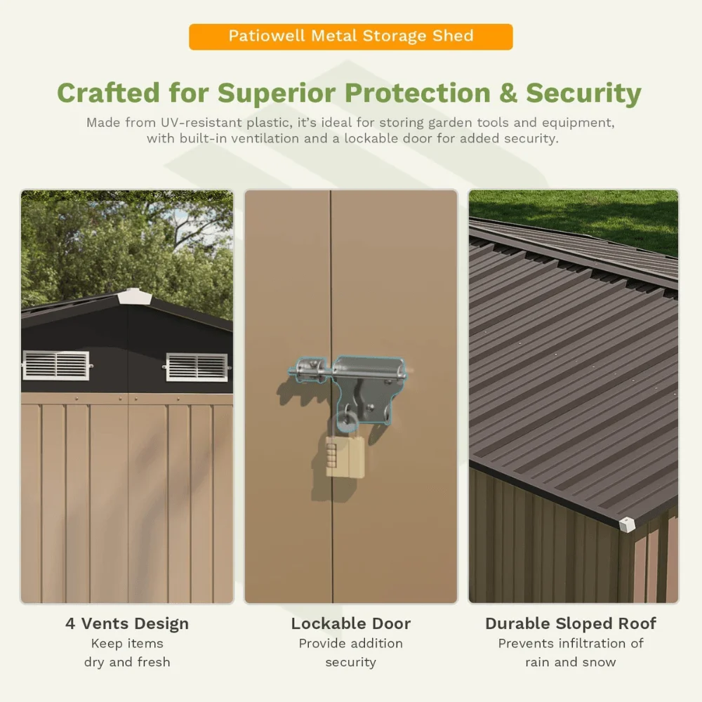 Patiowell 10 ft. W x 12 ft. D Size Upgrade Metal Storage Shed (119 sq. ft.) thumbnail 6