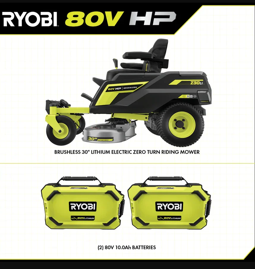 RYOBI 80V HP Brushless 30 in. Battery Electric Cordless Zero Turn Mower with 80V 10 Ah Batteries thumbnail 6