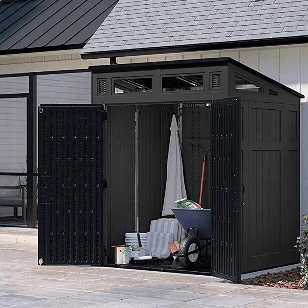 Suncast Modernist 6 ft. x 5 ft. Resin Vertical Pent Storage Shed with Floor Kit thumbnail 3