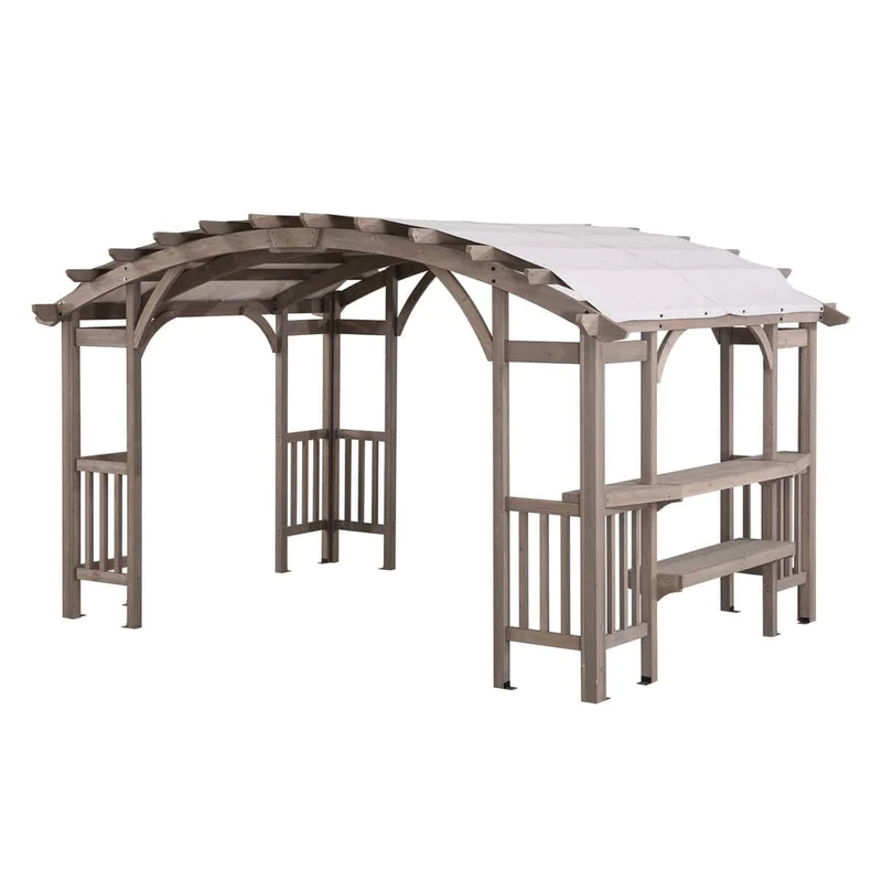 Sunjoy Bellucci 10 x 14 ft. Light Grey Outdoor Cedar Wood Framed Arched Pergola thumbnail 2