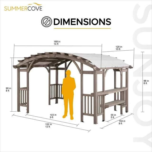 Sunjoy Bellucci 10 x 14 ft. Light Grey Outdoor Cedar Wood Framed Arched Pergola thumbnail 3