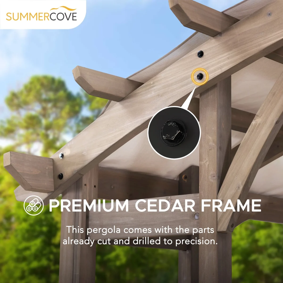 Sunjoy Bellucci 10 x 14 ft. Light Grey Outdoor Cedar Wood Framed Arched Pergola thumbnail 4