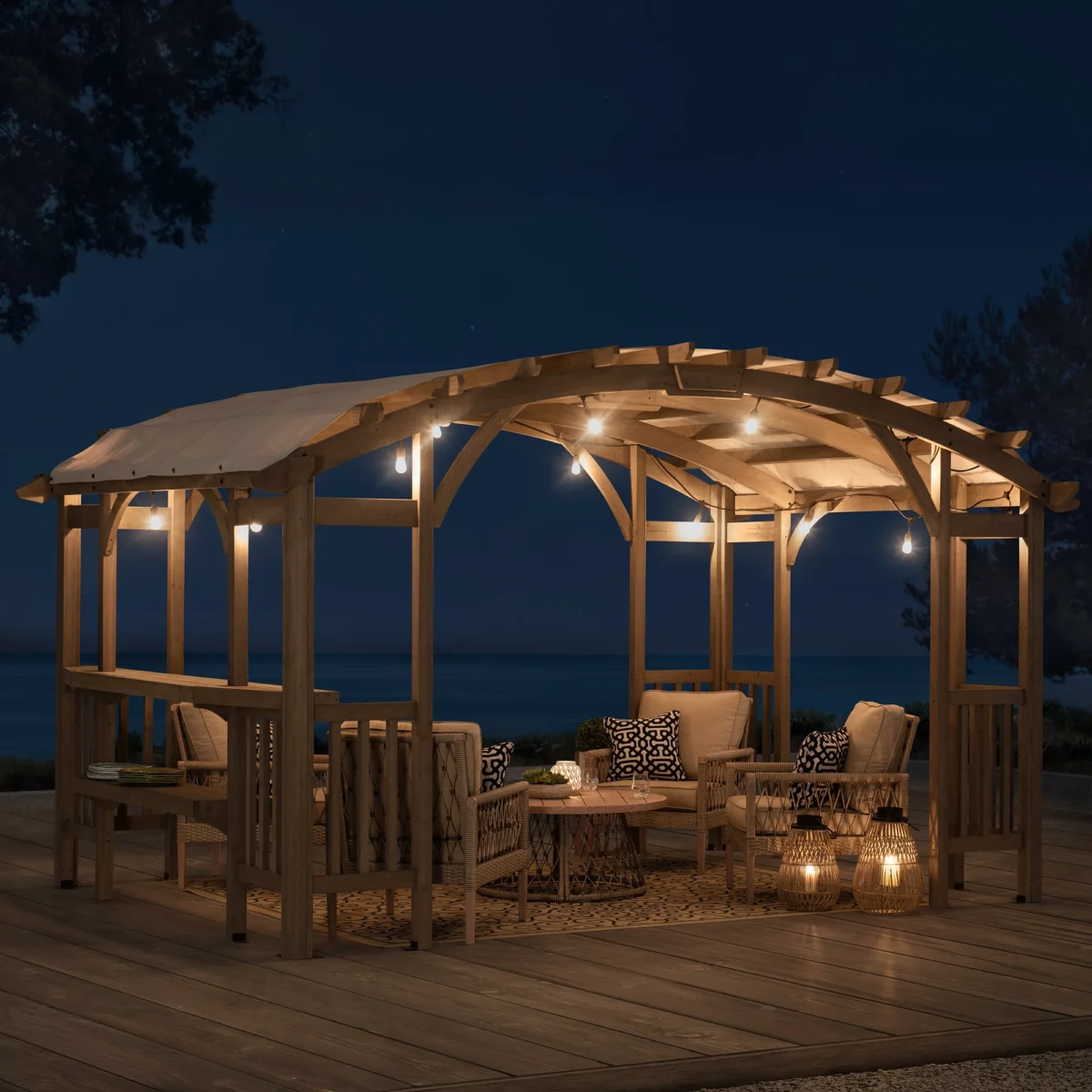 Sunjoy Bellucci 10 x 14 ft. Light Grey Outdoor Cedar Wood Framed Arched Pergola thumbnail 5