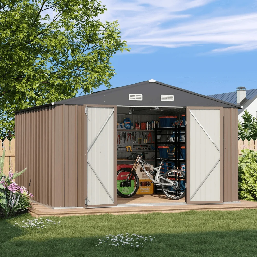VEIKOUS 10 ft. W x 10 ft. D Outdoor Metal Storage Shed in Gray (100 sq. ft.) thumbnail 2