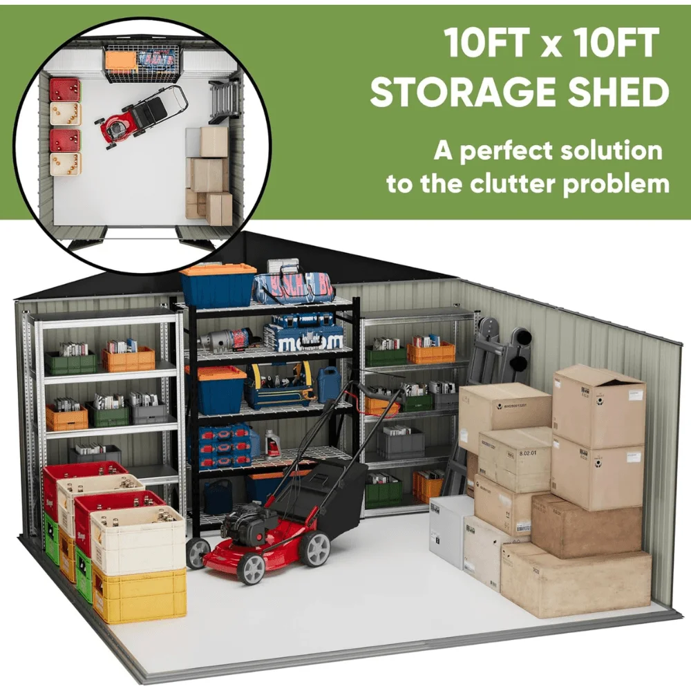 VEIKOUS 10 ft. W x 10 ft. D Outdoor Metal Storage Shed in Gray (100 sq. ft.) thumbnail 3