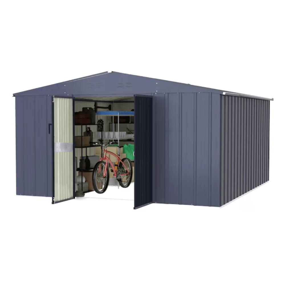 VEIKOUS 10 ft. W x 12 ft. D Outdoor Metal Storage Shed in Gray (120 sq. ft.) thumbnail 2
