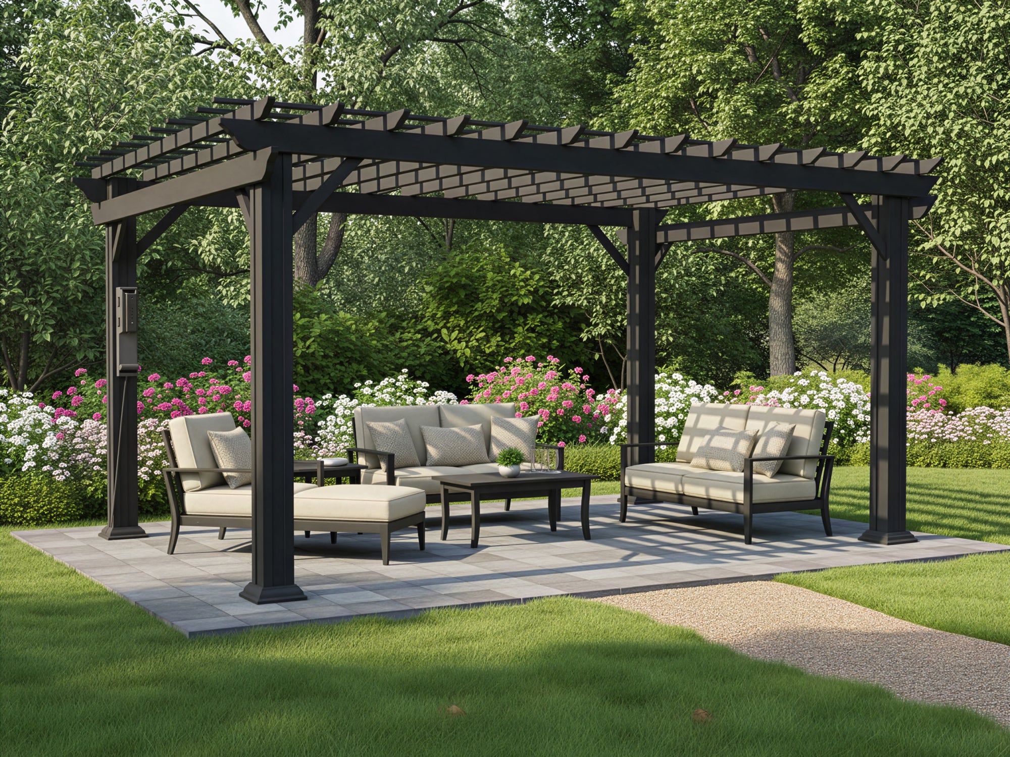 14×10 Stratford Traditional Steel Pergola With Sail Shade Soft Canopy