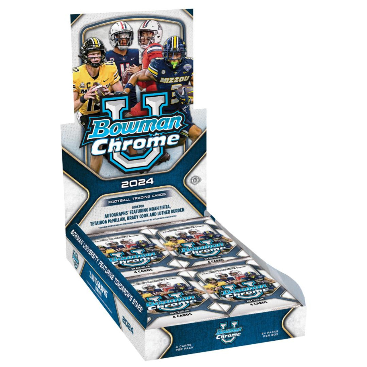 2024-bowman-university-chrome-football-hobby-box__93637 2024 Bowman Chrome University Football Hobby 12 Box Case - Image 1