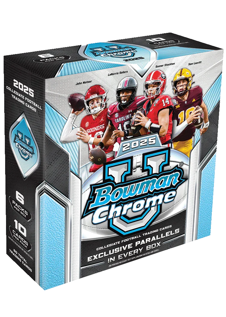 c3e22f6bac5b24c570b31b1e8c7cbe02564215e3_Bowman_U_Chrome_Football_Mega_Box 2025 Bowman Chrome University Football Mega 20 Box Case - Image 1